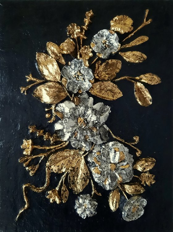 sculptural wall art "Silver and Gold"