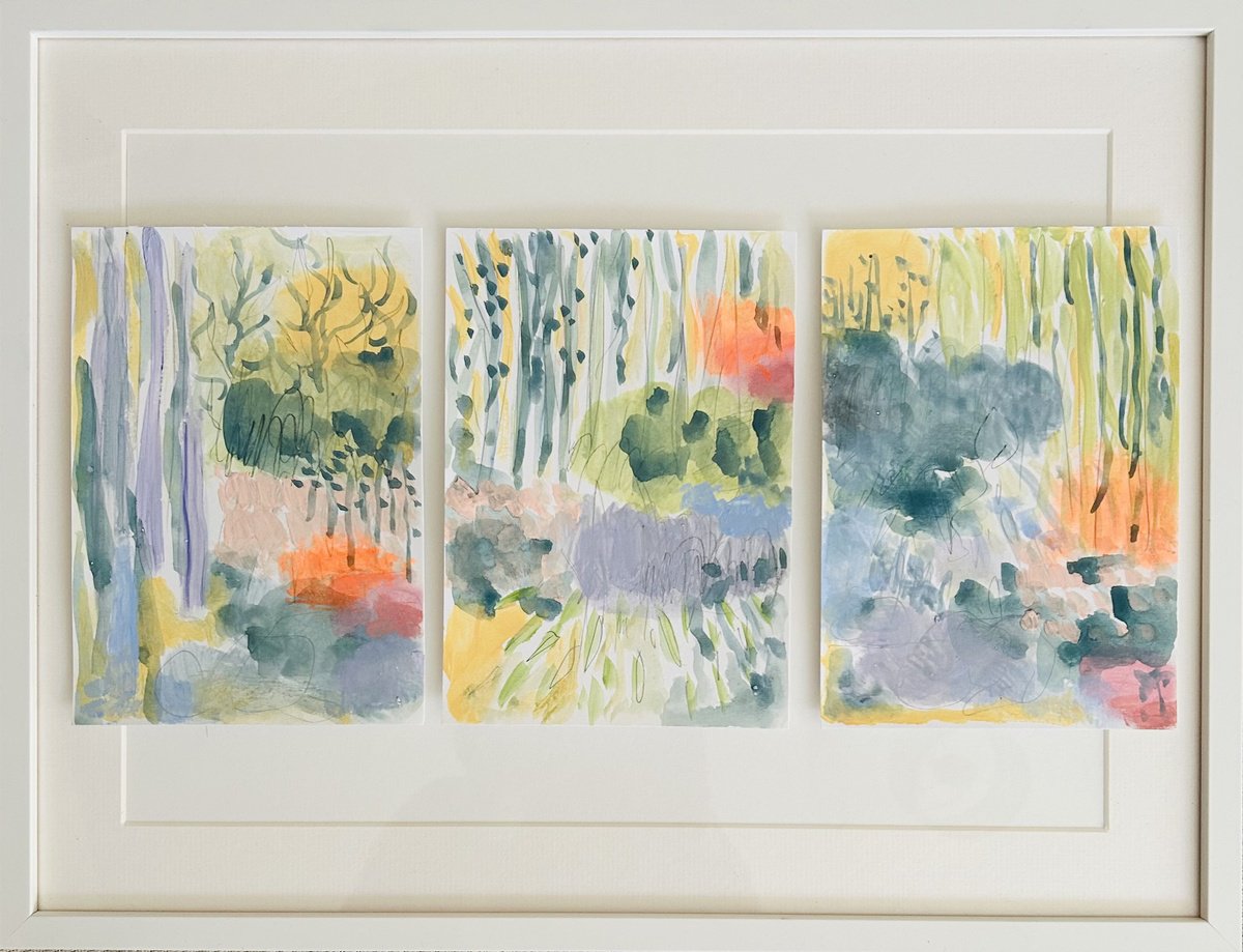 Abstract Acrylic Painting By Ryoko Minamitani, 18 X 7", Magical Forest Mini Set, Original Artwork