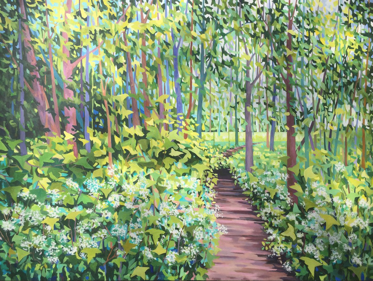 Landscape Acrylic Painting By Christine Harrison, 48 X 36, Pink Path, Original Artwork