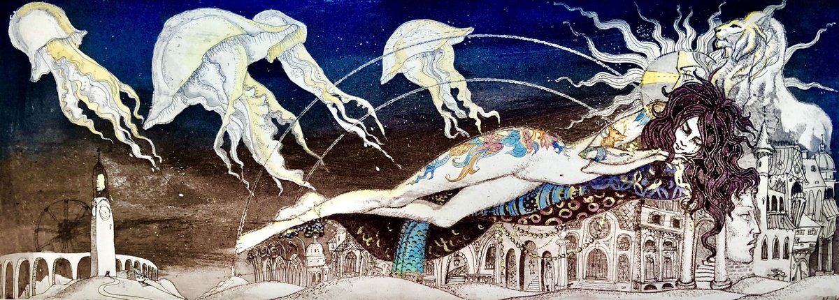 Surrealistic Cityscapes Etchings & Engravings By Marina Korenfeld, 24 X 10", Dreamscaping, Original Artwork