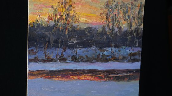 The Frosty Evening At The Krasivaya Mecha - original winter oil painting