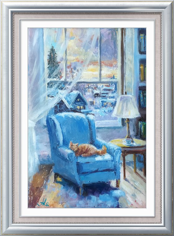 Ginger cat and armchair