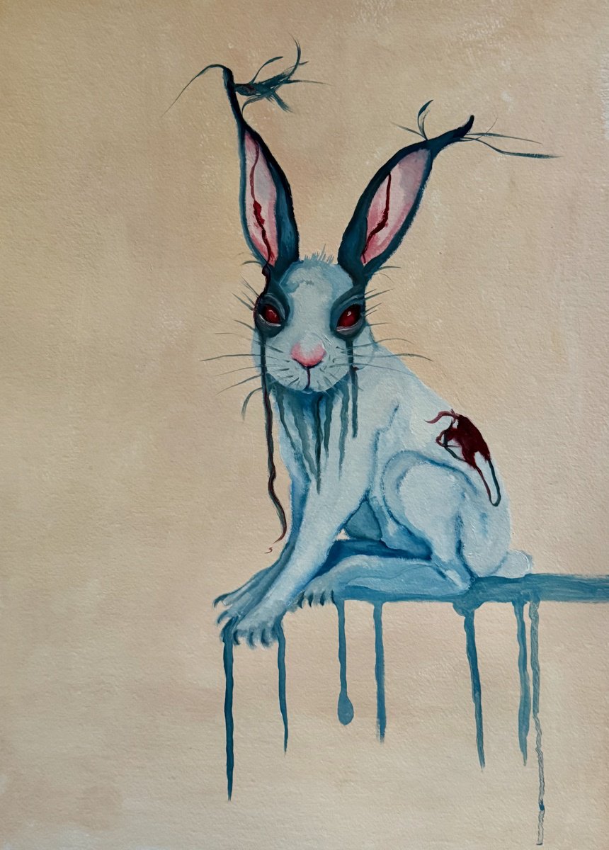 Impressionistic Animal Oil Painting By Lola Jovan, 14 X 19", Beware The Rabbit, Original Artwork