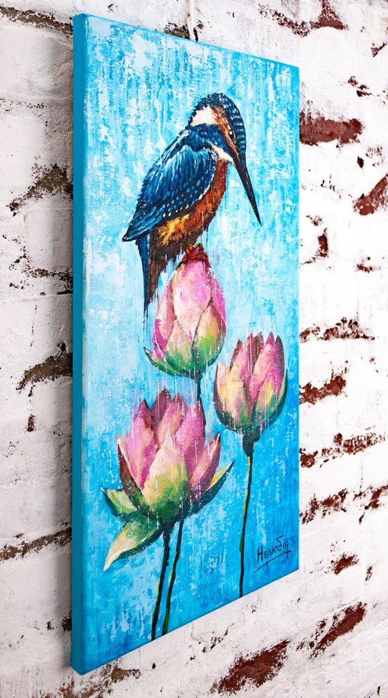Kingfisher with water lilies
