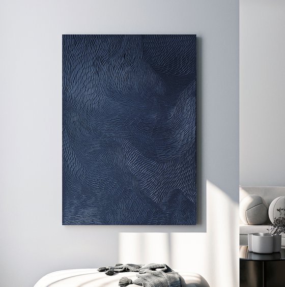 "Blue Fluency 5" Navy abstract textured art