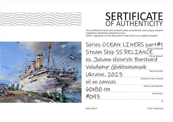 Steam Ship "SS RELIANCE" Series "Ocean Liners Fine Art" part #1