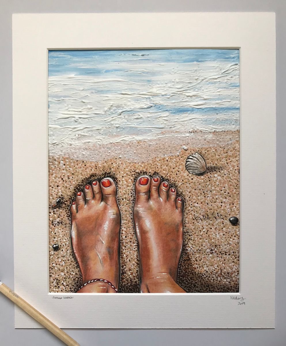 Illustrative Painting , Summer Walkies By Karen Elaine Evans, 10 X 12, Artwork For Sale On Artfinder