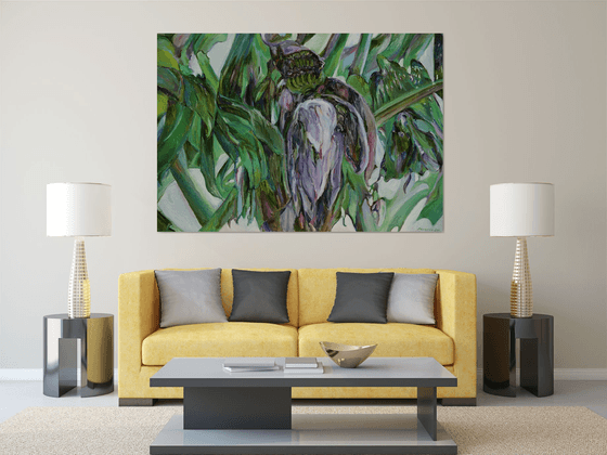 FRUIT AND MOTH - large original oil painting, floral art, interior art, office decor
