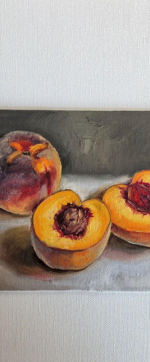 Peaches still life by Leyla Demir