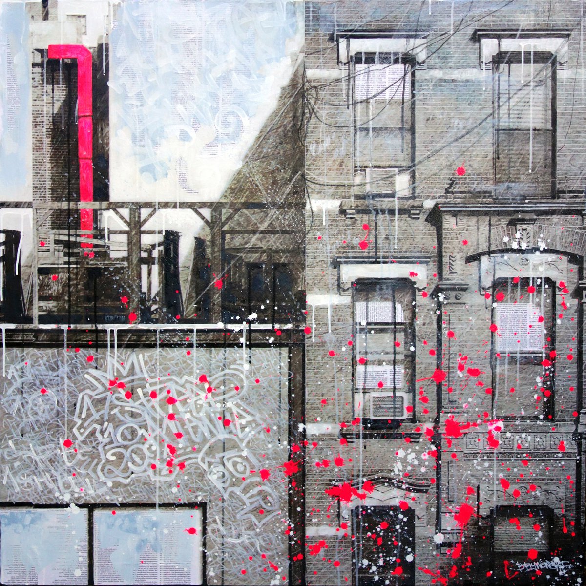 Urban And Pop Cityscapes Painting By Tomasz Brynowski, 47 X 47", High Line View #3, Original Artwork