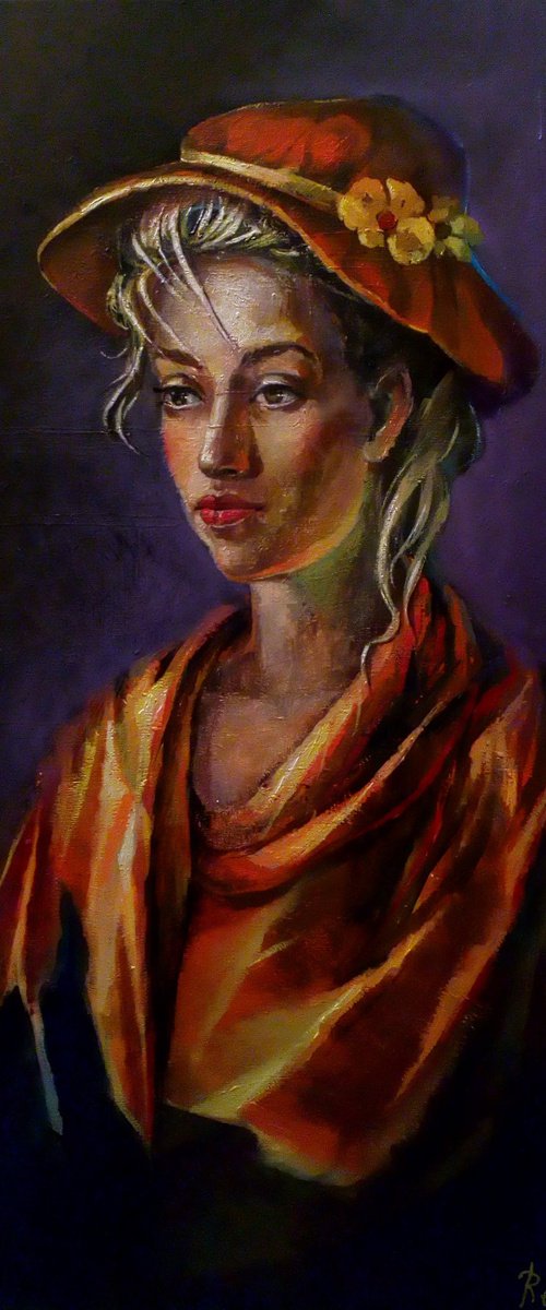 French CIA Lady Portrait  - Oil on Canvas 50 x 60cm by Reneta Isin