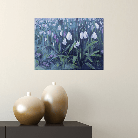 Snowdrops, original acrylic painting on canvas