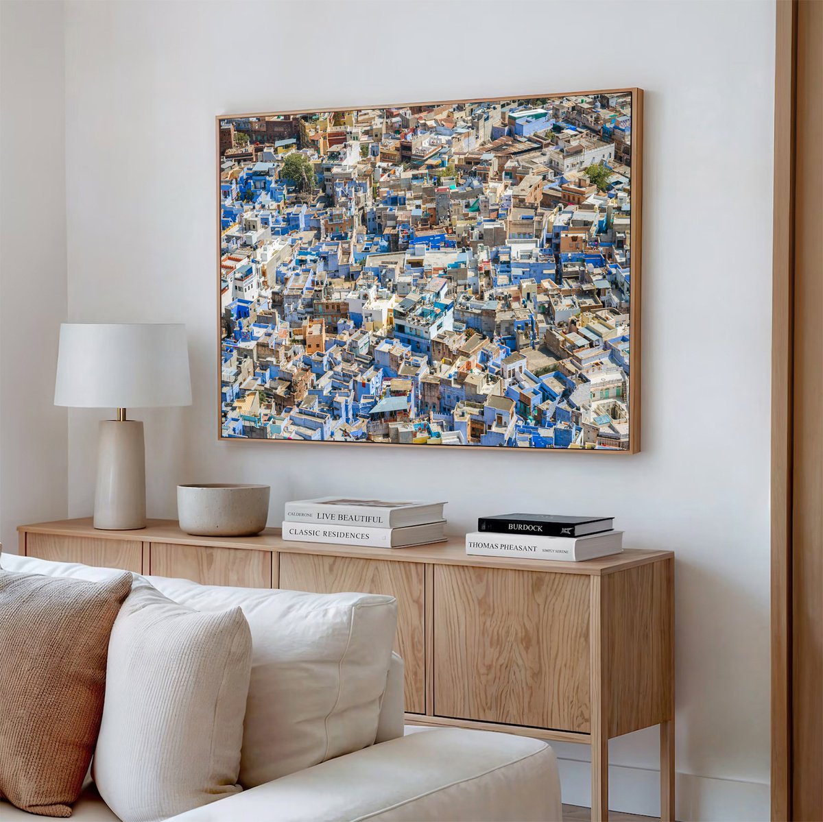 Abstract Cityscapes Photograph By Serge Horta, 27 X 40", The Blue City Vii, Original Artwork