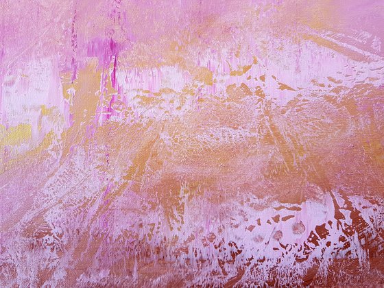 Under the cherry tree - golden and pink floral abstract