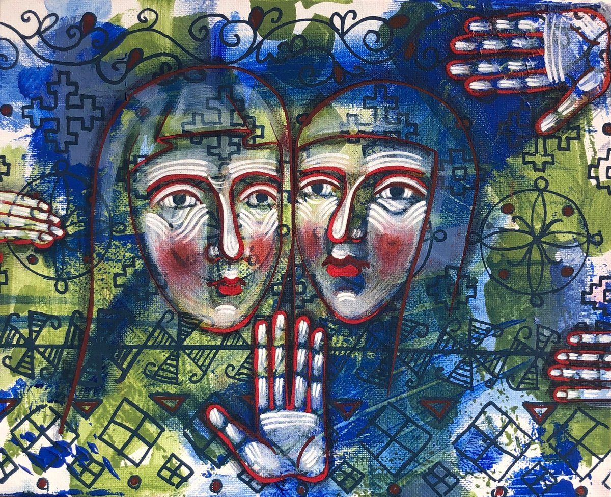 Naive Portrait Acrylic Painting By Yuliia Chaika, 11 X 9", Frankness, Original Artwork