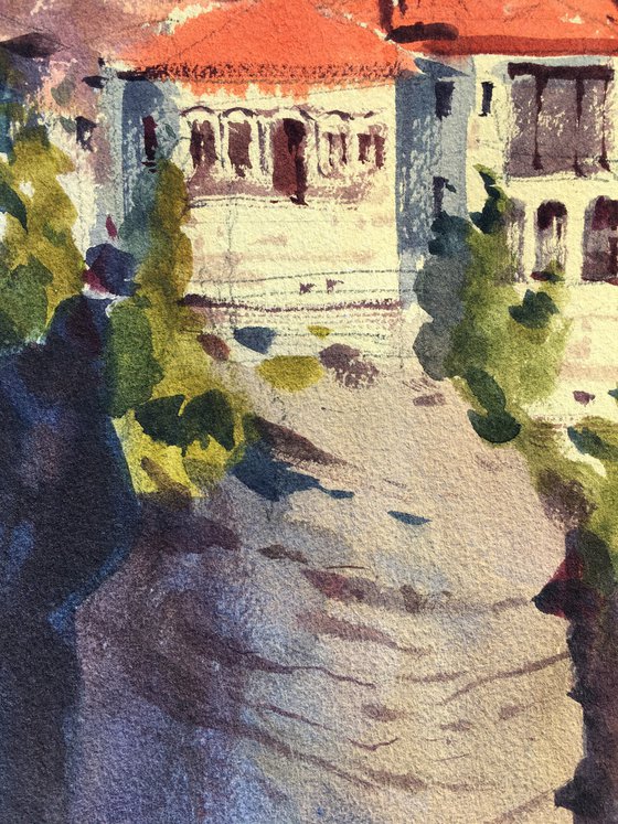 Handmade watercolor painting “Meteora. Monastery of St. Barlaam”