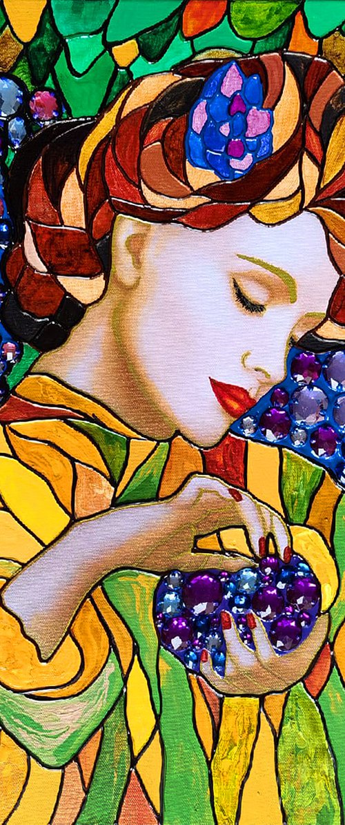 Woman and grape - original portrait photo collage with crystals by BAST