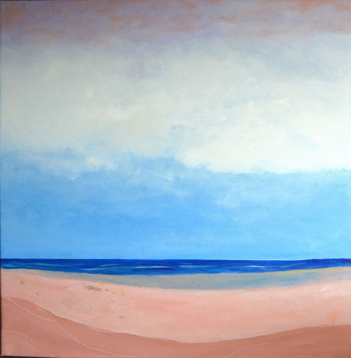 Abstract Landscape Oil Painting By Cristian Valentich, 24 X 24, Winter Beach, Original Artwork