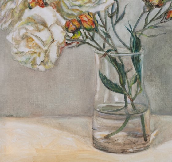 Garden Roses In A Glass Vase