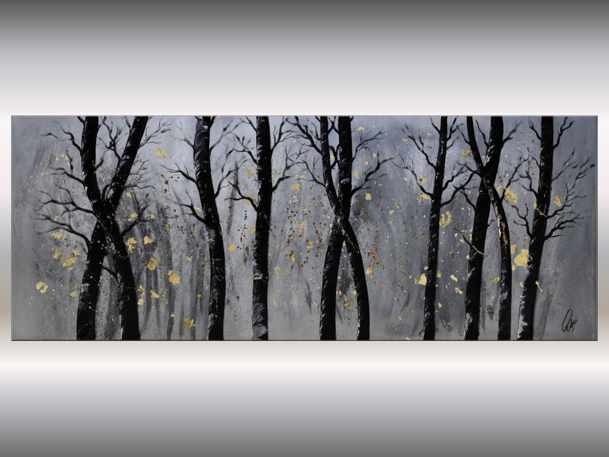 Golden Forest - Acrylic Painting on Stretched Canvas - Abstract Art by Edelgard Schroer
