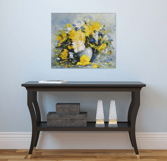 Yellow wild flowers (60x70cm, oil painting, palette knife, ready to hang)