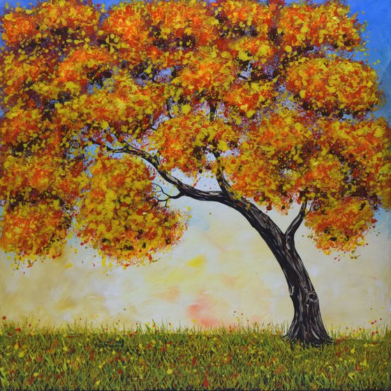 Oak Tree Painting, Fall Tree Painting, Impasto Landscape Art 30