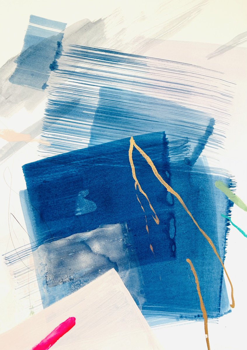 Abstract Ink Drawing , Indigo Space 129 By Ryoko Minamitani, 12 X 17, Artwork For Sale On Artfinder