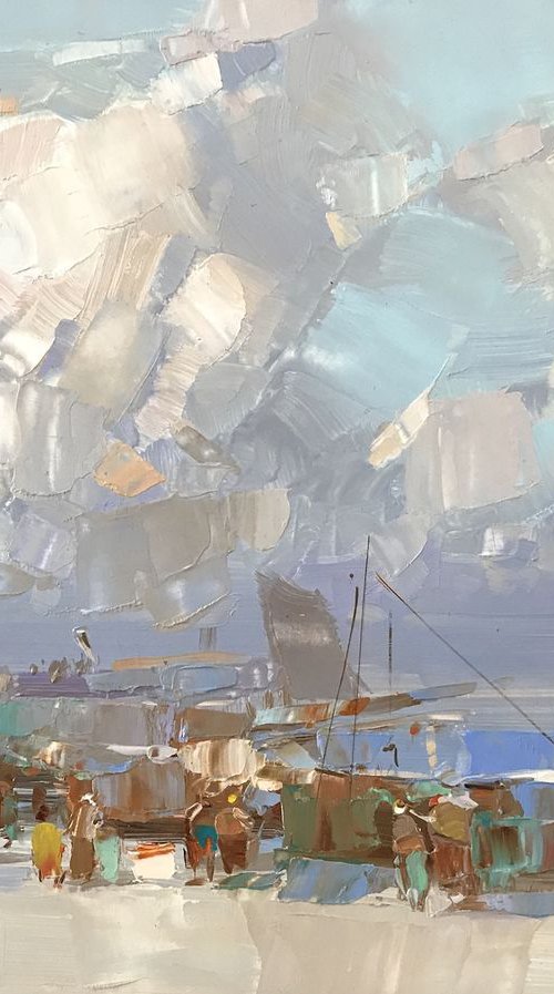 Harbor, Original oil painting  Handmade artwork One of a kind by Vahe Yeremyan
