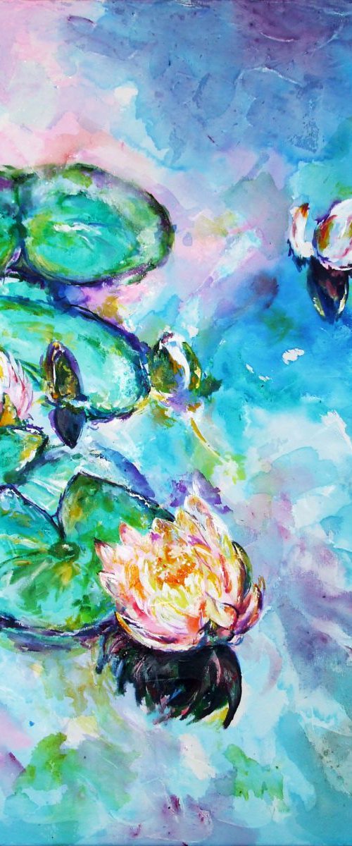 Water Lily / Watercolour on Canvas by Anna Sidi-Yacoub