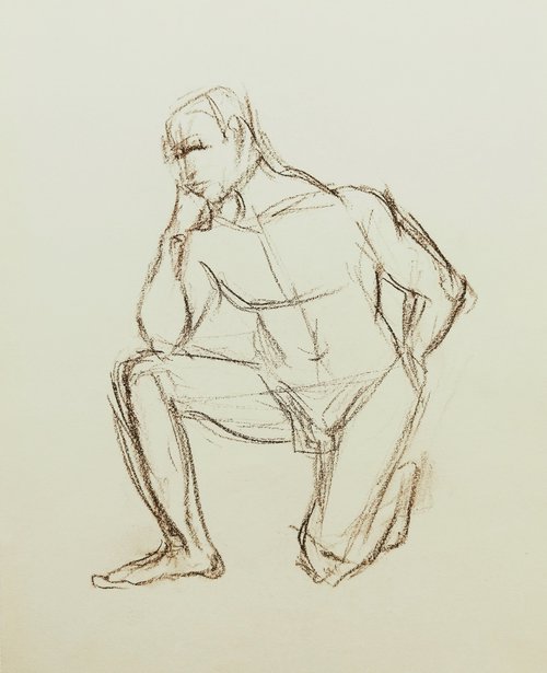 Nude. Abstract model. Drawing with a brown pencil on paper by Yury Klyan