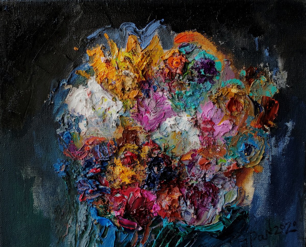 Impressionistic Botanical Oil Painting By Inna Pantelemonova, 12 X 10, Evening Temptation, Original Artwork