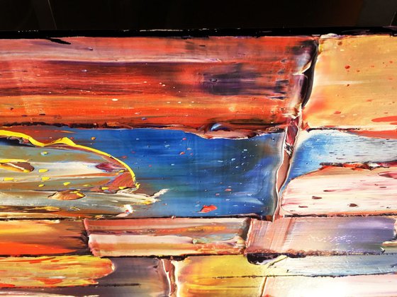 "Rotting Rainbow" -  Original PMS Oil Painting On Reclaimed Wood - 38 x 12 inches