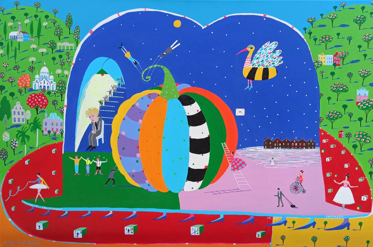 Impressionistic Landscape Acrylic Painting By Katrina Avotina, 30 X 20", Disaster Fantastic!, Original Artwork