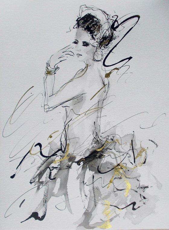 Figurative  Drawing  On Paper-Woman Series Ink Drawings