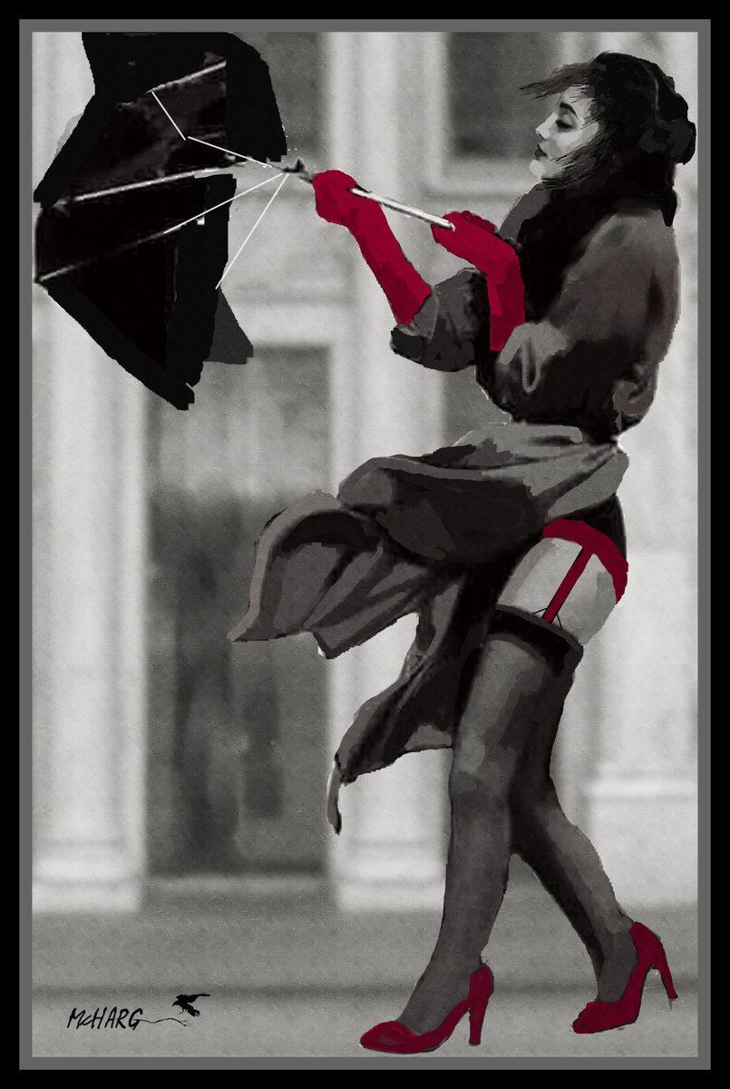 Impressionistic Portrait Painting By Joe Mcharg, 30 X 44, Windy Red, Original Artwork