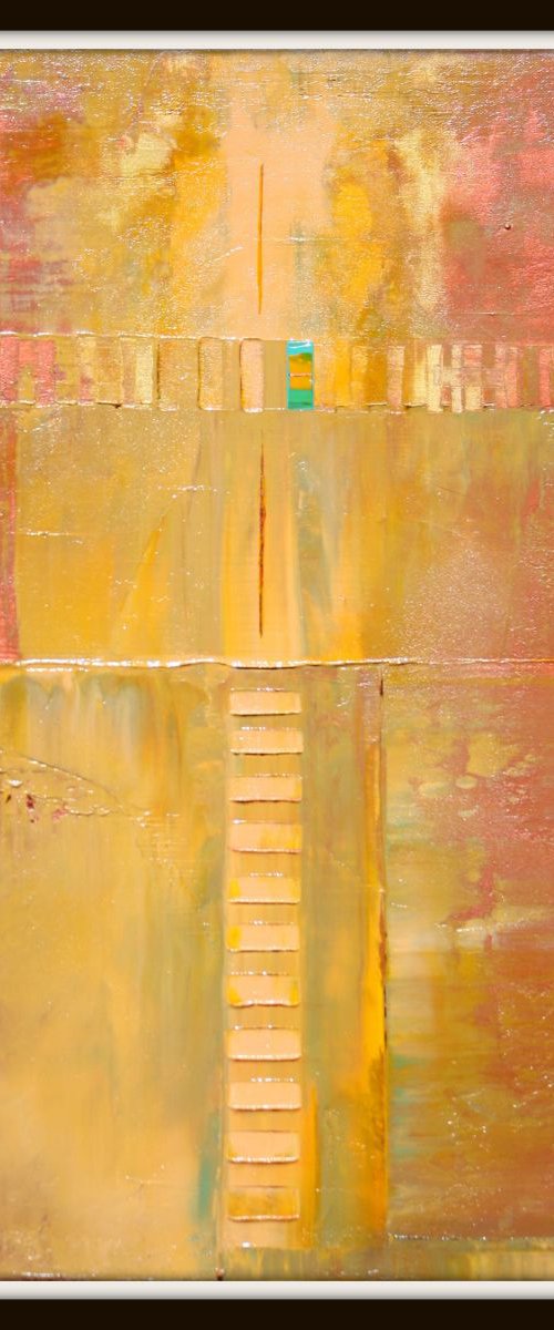 Yellow Golden Primitive Harvest Abstract by Robert Lynn