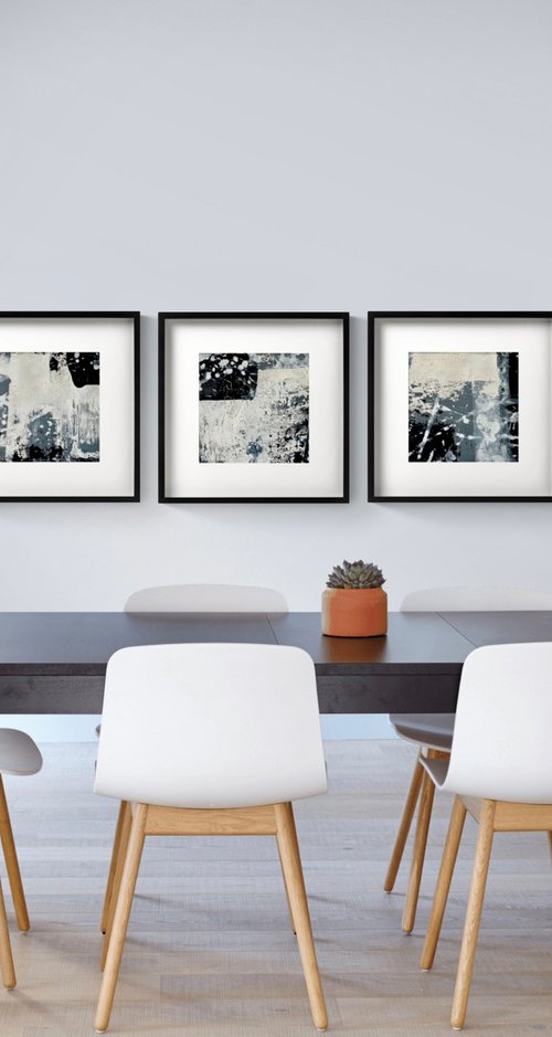 Abstract No. 15720 16-18 black & white  -set of 3 by Anita Kaufmann