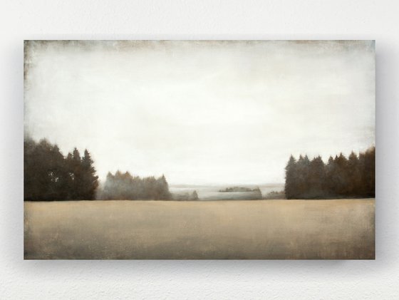 Distant Fog 211012, evergreen trees tonal landscape