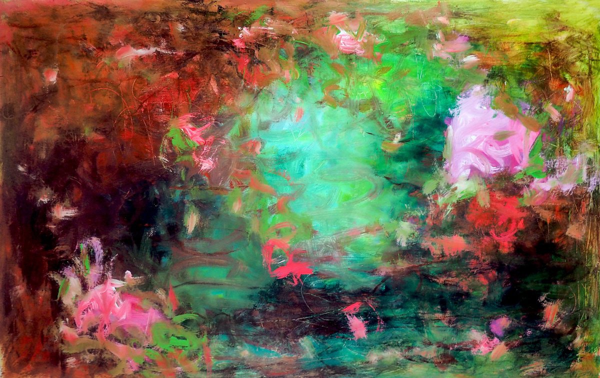 Abstract Acrylic Painting By Davina Nicholas, 59 X 37, Pond Life, Original Artwork