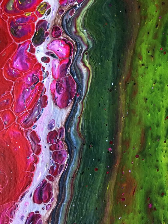 "Beautiful Mutation" - FREE USA SHIPPING - Original Abstract PMS Fluid Acrylic Painting, Framed - 16 x 20 inches