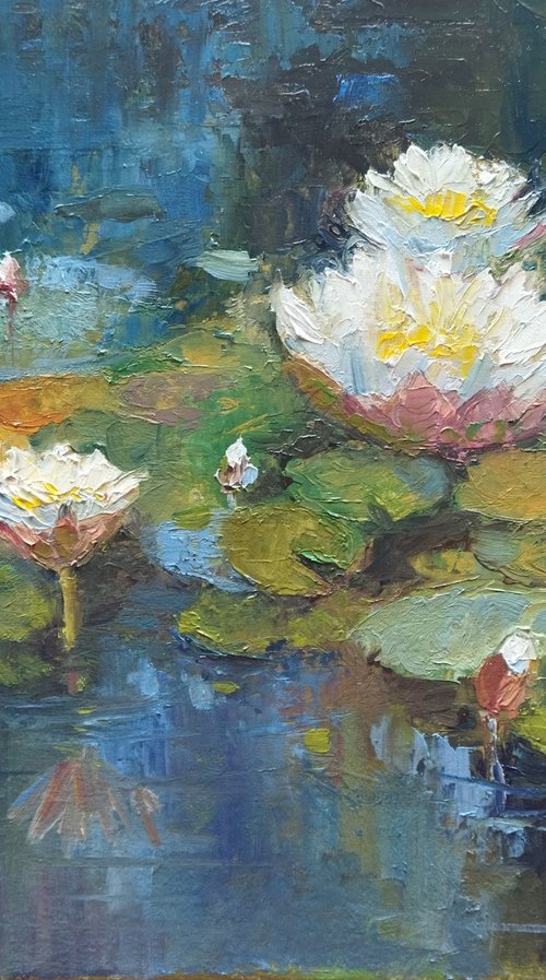 White Lily Pond – Impressionist Oil by Ann Krasikova