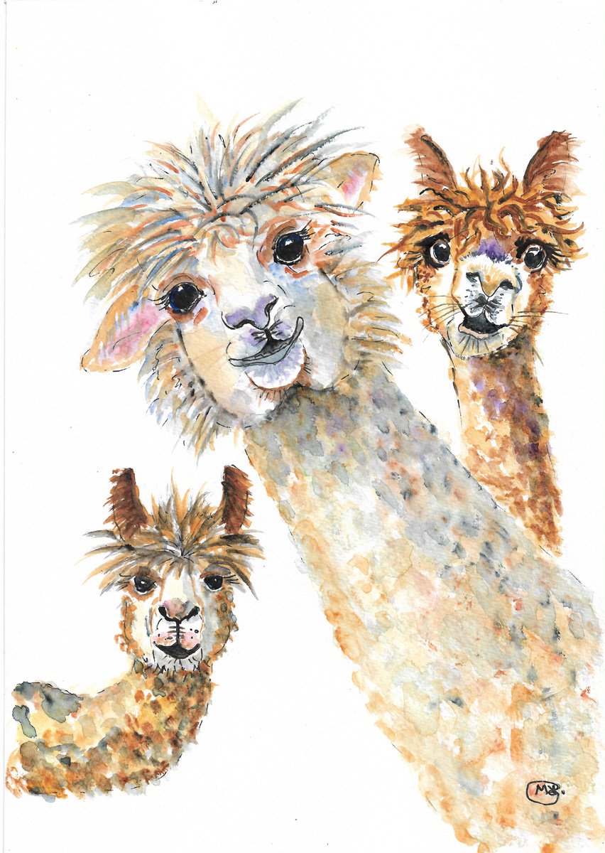 Expressive Animal Painting By Marjansart, 8 X 12", Cute Alpaca Three, Original Artwork
