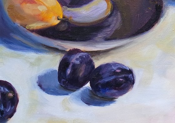 Plums and a Blue Cup