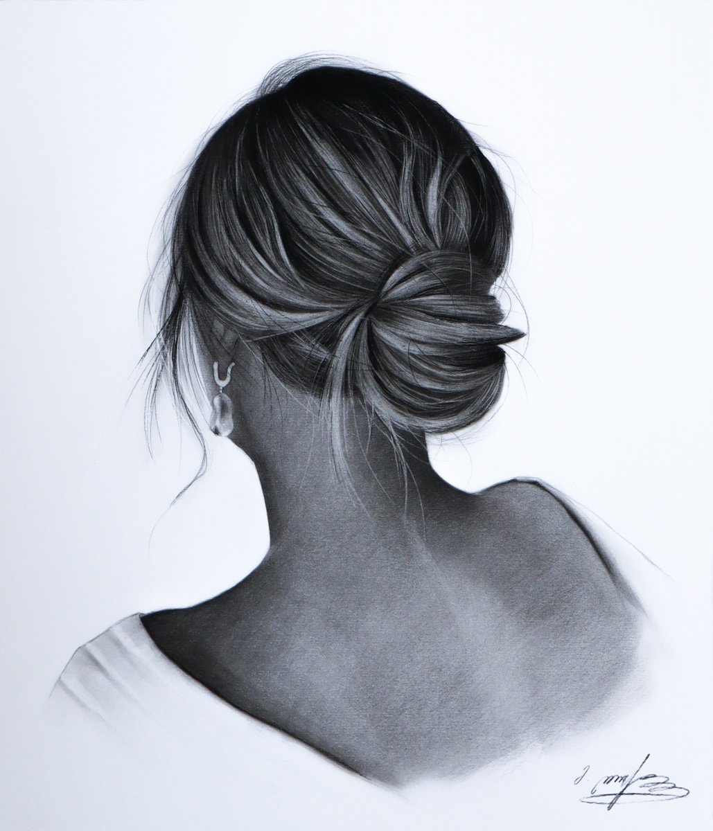 Photorealistic Portrait Charcoal Drawing By Mariam Darchiashvili, 12 X 14", Woman Portrait No. 21, Original Artwork