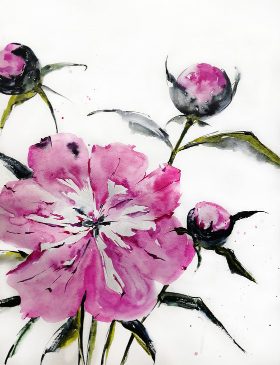 Peony flowers painting