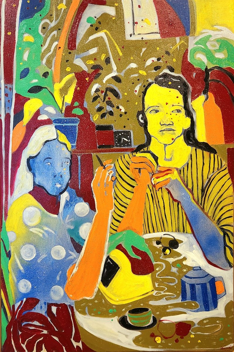 Expressive Portrait Oil Painting By Anahita Amouzegar, 21 X 31, Tethered To Time, Original Artwork