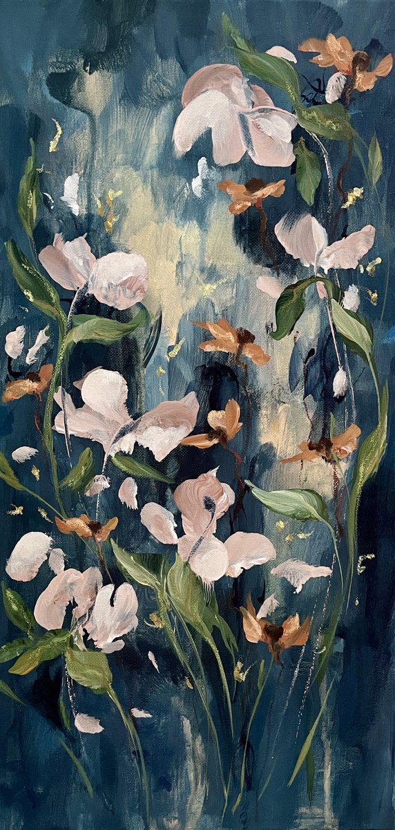 Organic Botanical Acrylic Painting By Nicole Esposito Woodall, 10 X 20", Tending Fireflies Vi, Original Artwork