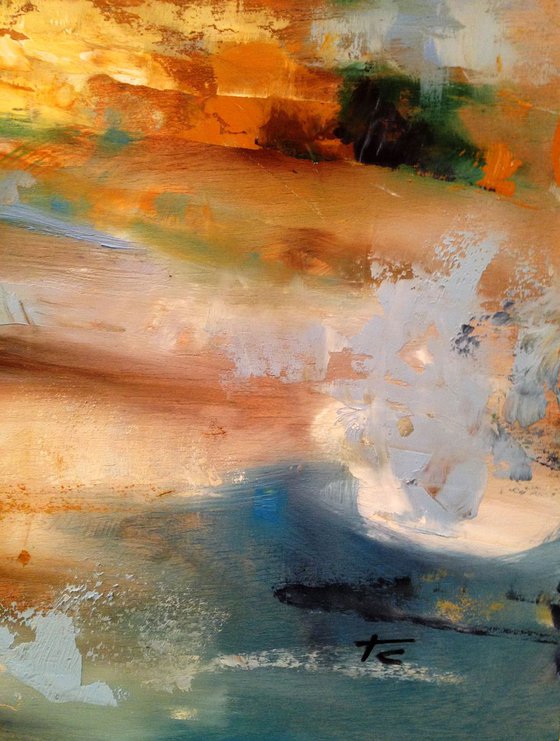 Landscape in autumn- original oil painting on wood- 35 x 35 cm ( 14' x 14')