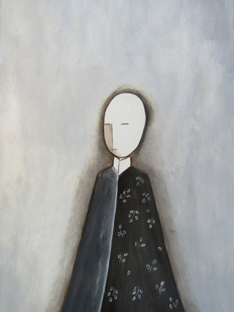 The man with a blue coat - oil on paper by Silvia Beneforti