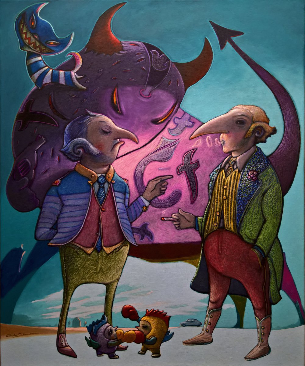 Surrealistic Portrait Painting By Carlo Salomoni, 31 X 39, The Gangsters - ( On Demand ), Original Artwork